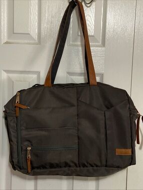 Black Baby Diaper Bag Tote with Brown Accents